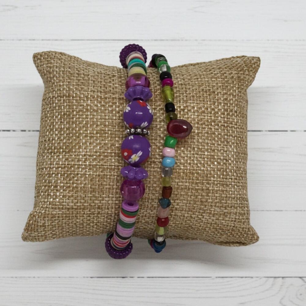 Beachy Boho Colorful Mixed Media Stretch Bracelet Set Handmade